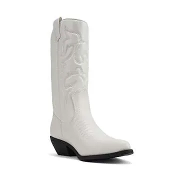 Soda Reno Women Western Cowboy Pointed Toe Knee High Pull On Tabs Boots (White Pu/Black Heel, US Footwear Size System, Adult, Women, Numeric, Medium, 10)