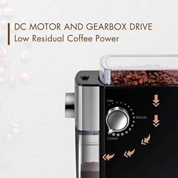 CHEFFANO Burr Coffee Grinder, Electric Coffee Bean Grinder [150W Max] with 8.8oz Large Bean Hopper & 17 Grinding Settings & High Up to 12 Cups Options for Espresso, French, Black (BG701) (Black03)