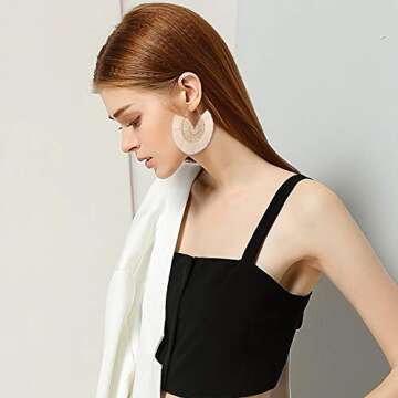 6 Pairs White Black Tassel Earrings Set for Women Fashion- Fan Tassel Earrings Whtie Boho Earrings Dangling Earrings for Women- Red Fringe Hoops Tassel Hoop Earrings