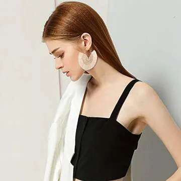 6 Pairs White Black Tassel Earrings Set for Women Fashion- Fan Tassel Earrings Whtie Boho Earrings Dangling Earrings for Women- Red Fringe Hoops Tassel Hoop Earrings