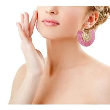 6 Pairs White Black Tassel Earrings Set for Women Fashion- Fan Tassel Earrings Whtie Boho Earrings Dangling Earrings for Women- Red Fringe Hoops Tassel Hoop Earrings