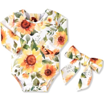 Aalizzwell Toddler Girls Sunflower Long Sleeve Swimwear