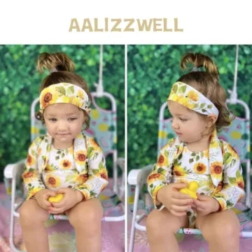 Aalizzwell Toddler Girls Sunflower Long Sleeve Swimwear