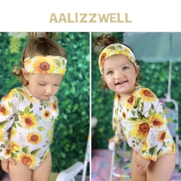 Aalizzwell Toddler Girls Sunflower Long Sleeve Swimwear