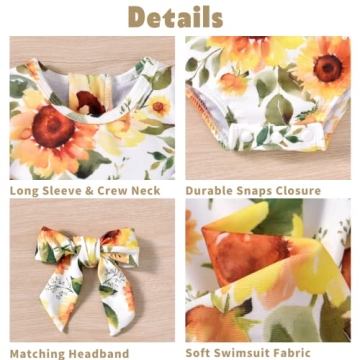 Aalizzwell Toddler Girls Sunflower Long Sleeve Swimwear