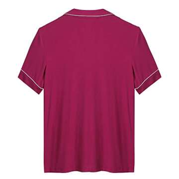 TIKTIK Pajamas Set Short Sleeve Sleepwear Womens Button Down Nightwear Soft Pj Lounge Sets with Pocket S-4XL, Dark Reddish Purple, 2X-Large