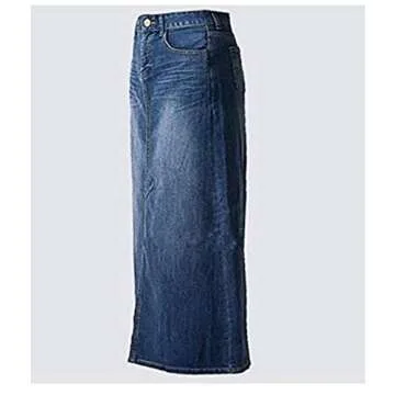 Women's Maxi Jean Skirt- High Waisted A-Line Long Denim Skirts for Ladies- Blue Stretchy Jean Skirt ...
