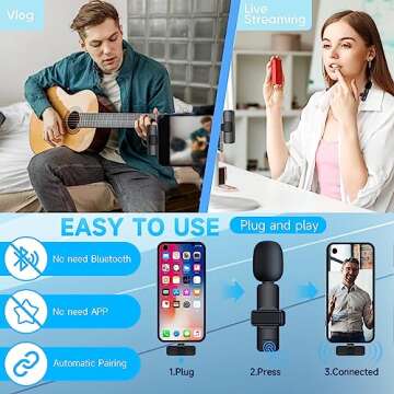 PQRQP Wireless Microphone for Android/Laptop, Mini Microphone, Microphone for Type-C Phone, Wireless Microphones, Wireless Lavalier Microphone, Microphone for Video Recording, YouTube, Vlog