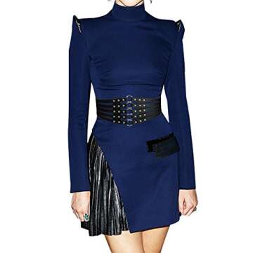 Fashion Women's PU Leather Wide Waist Belt with Rivets - Adjustable Elegant Cinch (27"-29")