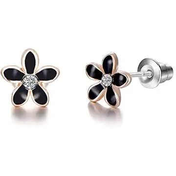 30 Pairs Stainless Steel Mixed Color Cute Animals Fox Heart Star Ladybug Bee Frog Mushroom Tree Daisy Umbrella Rose Gold White Pearl CZ Jewelry Stud Earrings Set (animal tree pearl)