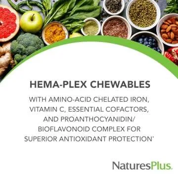 Natures Plus Hema-Plex Iron - 60 Mixed Berry Chewables - 85 mg Elemental Iron - Total Blood Health - with Vitamin C & Bioflavonoids - Vegan, Gluten Free - 20 Servings
