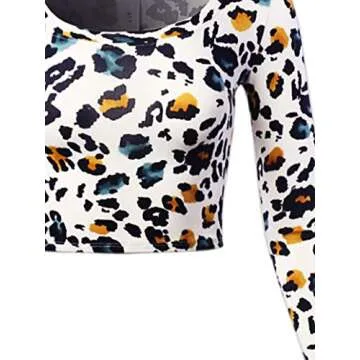 Basic Solid Stretchable Scoop Neck Long Sleeve Crop Top Blue Combo S