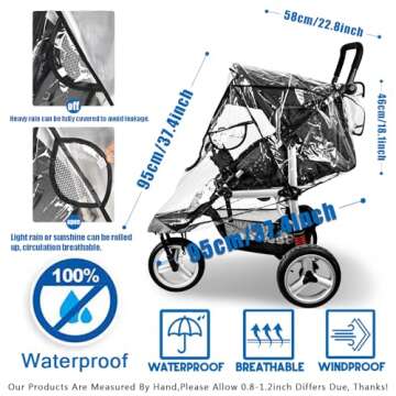 Stroller Rain Cover,Universal Stroller Accessory,Waterproof,Windproof Protection,Protect from Dust Snow,Baby Travel Weather Shield,Clear