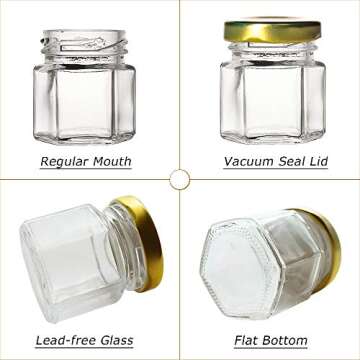 Adabocute 1.5 oz Mini Glass Canning Jars with Gold Lids