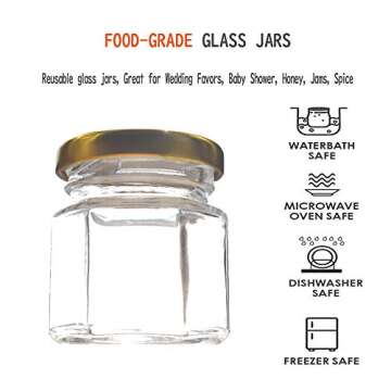 Adabocute 1.5 oz Mini Glass Canning Jars with Gold Lids