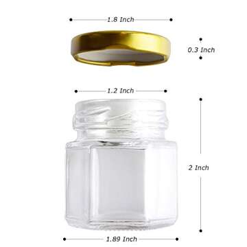 Adabocute 1.5 oz Mini Glass Canning Jars with Gold Lids