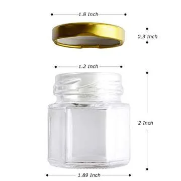 Adabocute 1.5 oz Mini Glass Canning Jars with Gold Lids