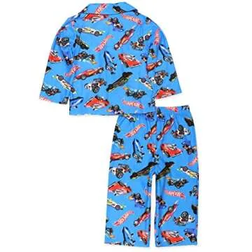 Hot Wheels Racecar Toddler and Boys Flannel Coat Style Pajama Set (4T, Blue)