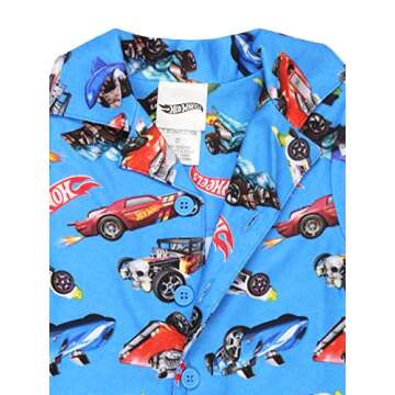 Hot Wheels Racecar Toddler and Boys Flannel Coat Style Pajama Set (4T, Blue)