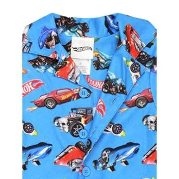 Hot Wheels Racecar Toddler and Boys Flannel Coat Style Pajama Set (4T, Blue)