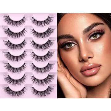 False Eyelashes Natural Wispy D Curl False lashes Clear Band zanlufly Russian Strip Lashes Fluffy Eyelashes 3D Effect Cat Eye False Eyelashes 7 Pairs Pack