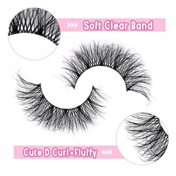 False Eyelashes Natural Wispy D Curl False lashes Clear Band zanlufly Russian Strip Lashes Fluffy Eyelashes 3D Effect Cat Eye False Eyelashes 7 Pairs Pack