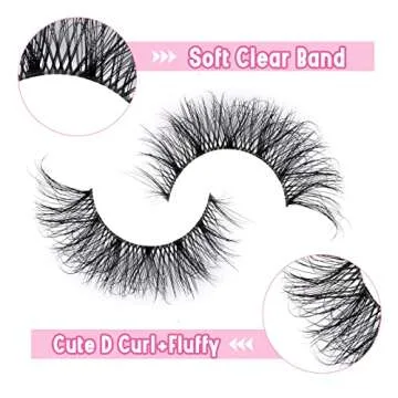 False Eyelashes Natural Wispy D Curl False lashes Clear Band zanlufly Russian Strip Lashes Fluffy Eyelashes 3D Effect Cat Eye False Eyelashes 7 Pairs Pack