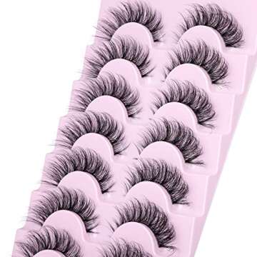 False Eyelashes Natural Wispy D Curl False lashes Clear Band zanlufly Russian Strip Lashes Fluffy Eyelashes 3D Effect Cat Eye False Eyelashes 7 Pairs Pack