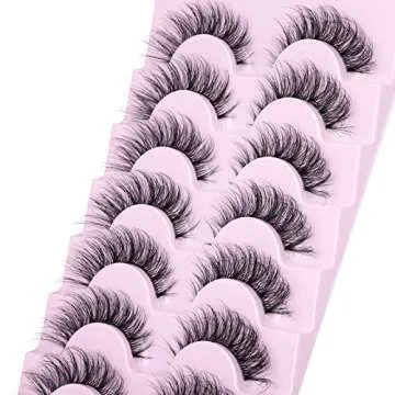 False Eyelashes Natural Wispy D Curl False lashes Clear Band zanlufly Russian Strip Lashes Fluffy Eyelashes 3D Effect Cat Eye False Eyelashes 7 Pairs Pack