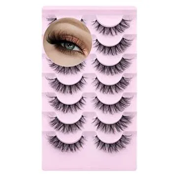 False Eyelashes Natural Wispy D Curl False lashes Clear Band zanlufly Russian Strip Lashes Fluffy Eyelashes 3D Effect Cat Eye False Eyelashes 7 Pairs Pack