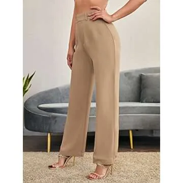 SweatyRocks Women's Elegant High Waist Solid Long Pants Office Trousers Khaki L