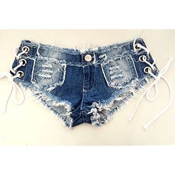 Yollmart Women Sexy Cut Off Low Waist Denim Jeans Shorts Mini Hot Pants-Blue-L