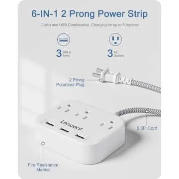 LENCENT 2 Prong Power Strip with USB & Mounting Options
