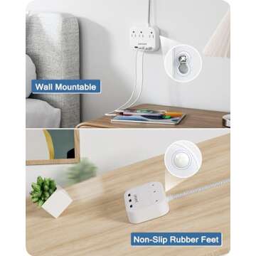 LENCENT 2 Prong Power Strip with USB & Mounting Options