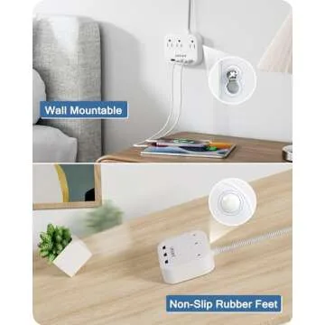 LENCENT 2 Prong Power Strip with USB & Mounting Options