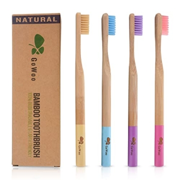 GoWoo 100% Natural Bamboo Toothbrush Soft - Organic Eco Friendly Toothbrushes with Soft Nylon Bristl...