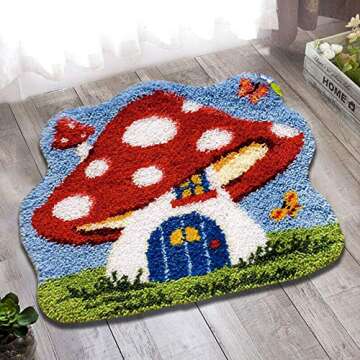 MLADEN Latch Hook Rug Kit DIY Crochet Yarn Kits Hooking Rug for Adults and Kids (Mushroom)