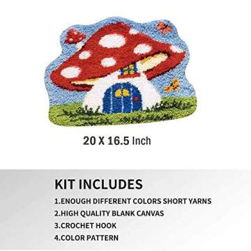 MLADEN Latch Hook Rug Kit DIY Crochet Yarn Kits Hooking Rug for Adults and Kids (Mushroom)