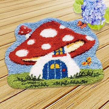 MLADEN Latch Hook Rug Kit DIY Crochet Yarn Kits Hooking Rug for Adults and Kids (Mushroom)