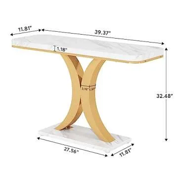 LITTLE TREE Narrow Entryway Console Table, Small, White+Gold