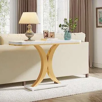 LITTLE TREE Narrow Entryway Console Table, Small, White+Gold