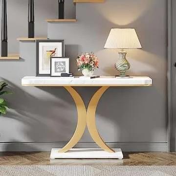 LITTLE TREE Narrow Entryway Console Table, Small, White+Gold