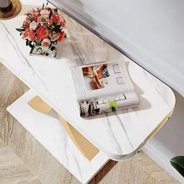 LITTLE TREE Narrow Entryway Console Table, Small, White+Gold