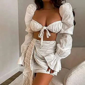 Women Y2K Indie Aesthetic Crop Cami Tank Top 90S E-Girl Long Sleeves Tee Shirts Streetwear (White,Medium)