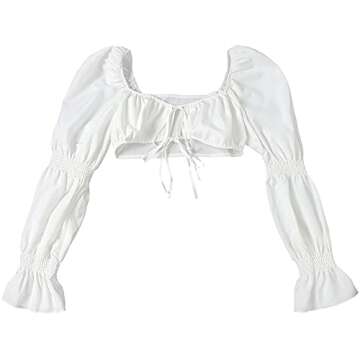 Women Y2K Indie Aesthetic Crop Cami Tank Top 90S E-Girl Long Sleeves Tee Shirts Streetwear (White,Medium)