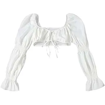 Women Y2K Indie Aesthetic Crop Cami Tank Top 90S E-Girl Long Sleeves Tee Shirts Streetwear (White,Medium)