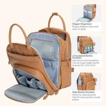 BabbleRoo Leather Diaper Bag - Stylish Baby Backpack
