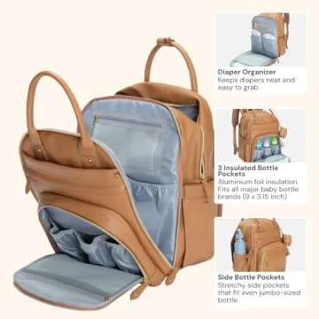 BabbleRoo Leather Diaper Bag - Stylish Baby Backpack