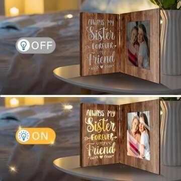 ARIDUR Sisters Gifts from Sister, Gifts for Sister, Birthday Gifts for Sister from Brother, Sister Birthday Gifts, Brown Glowing 4x6 Sister Picture Frame for Wall/Tabletop