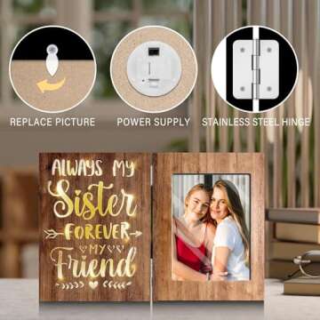 ARIDUR Sisters Gifts from Sister, Gifts for Sister, Birthday Gifts for Sister from Brother, Sister Birthday Gifts, Brown Glowing 4x6 Sister Picture Frame for Wall/Tabletop